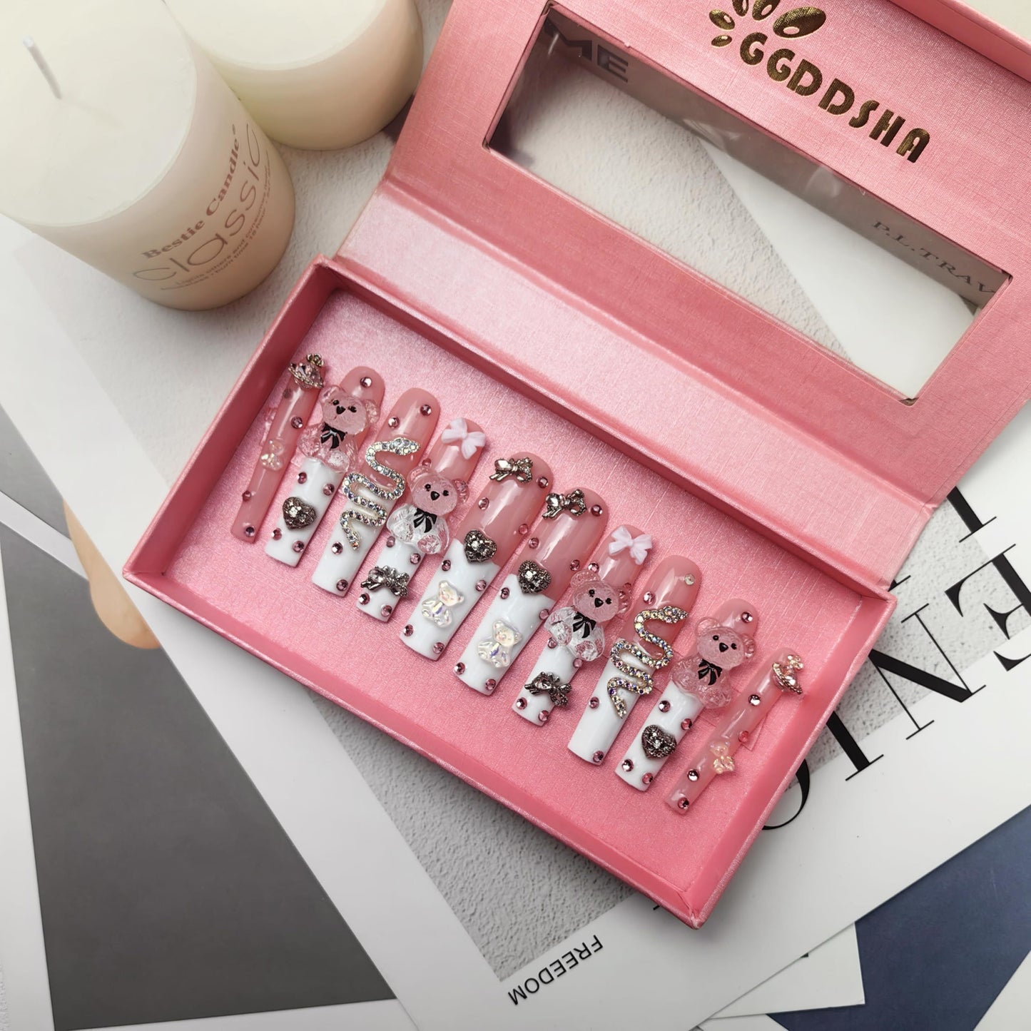 GGddsha PMMA Acrylic Press On Nails StunningBling Nails, Rhinestone Fake Nails, Glitter Rhinestone NailsGradient Fake NailsEnchanted Duo