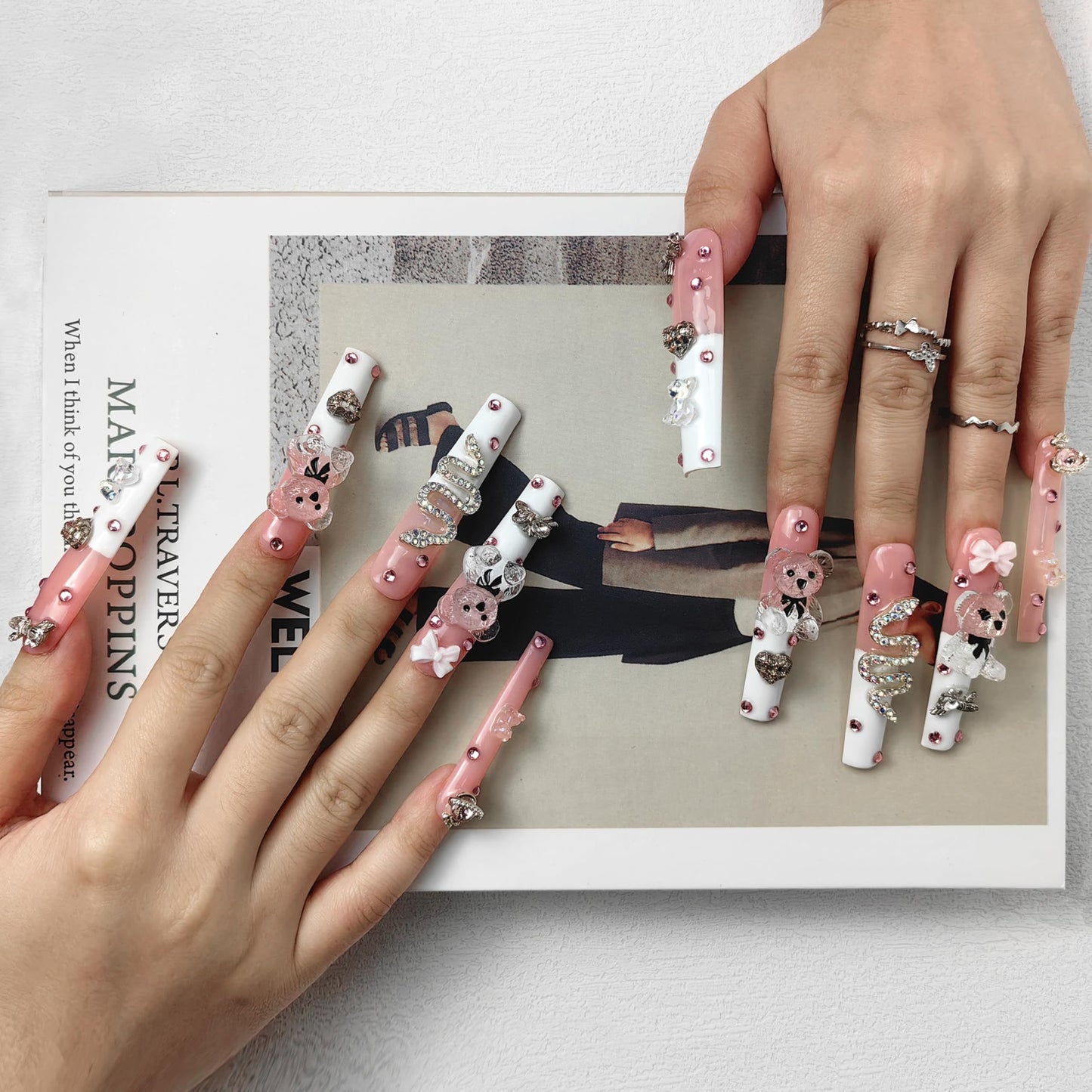 GGddsha PMMA Acrylic Press On Nails StunningBling Nails, Rhinestone Fake Nails, Glitter Rhinestone NailsGradient Fake NailsEnchanted Duo
