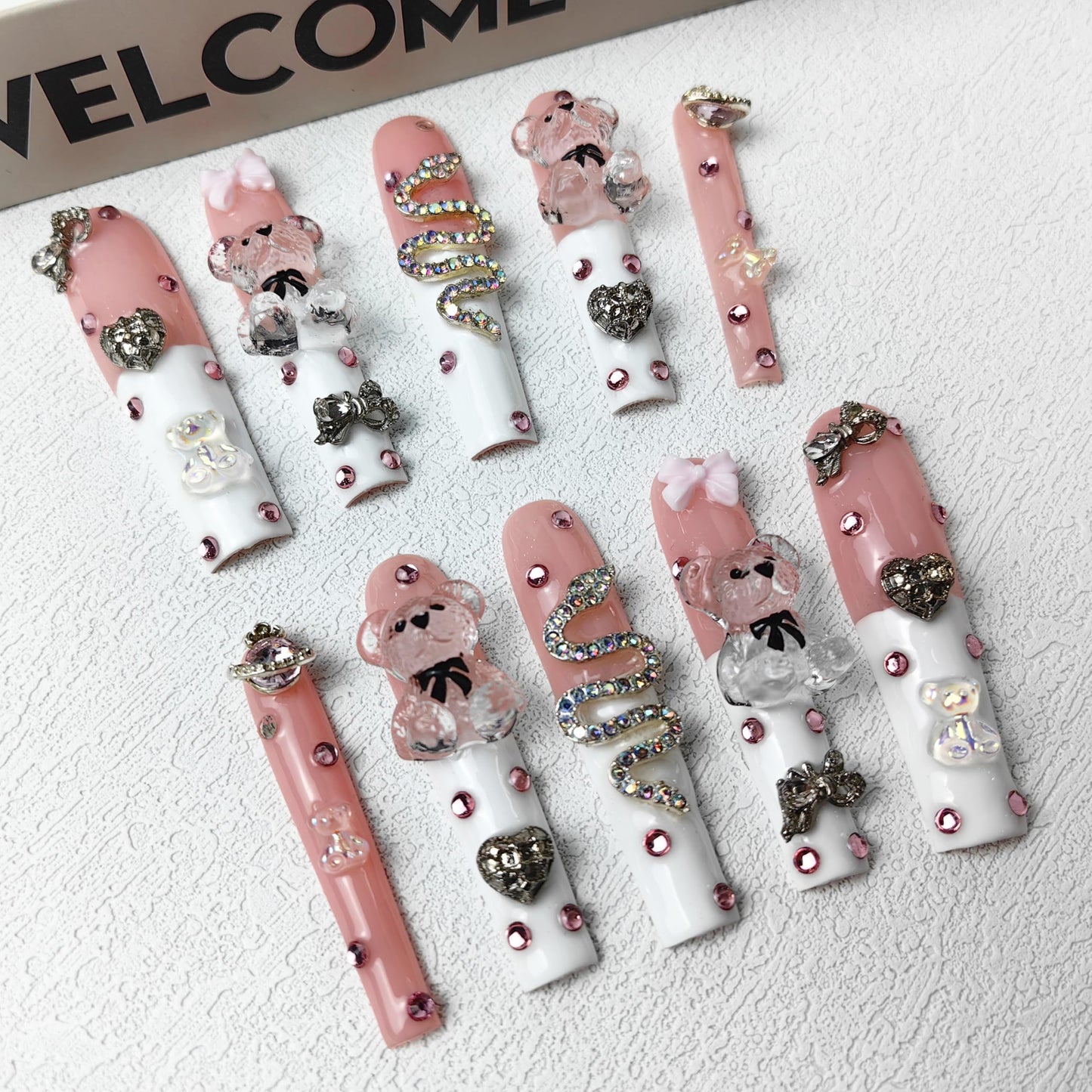 GGddsha PMMA Acrylic Press On Nails StunningBling Nails, Rhinestone Fake Nails, Glitter Rhinestone NailsGradient Fake NailsEnchanted Duo