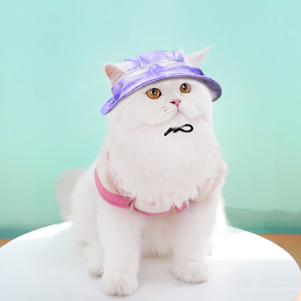 Dog Cat Sun-shade Sun Protection Hat Anti-off Adjustable String Clip Bucket Hat