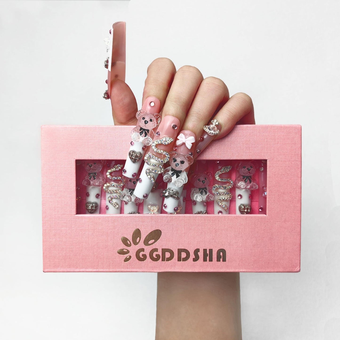 GGddsha PMMA Acrylic Press On Nails StunningBling Nails, Rhinestone Fake Nails, Glitter Rhinestone NailsGradient Fake NailsEnchanted Duo