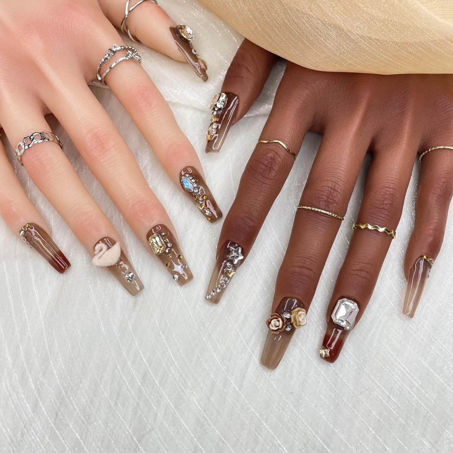 GGDDSHA Press On Nails Short, No Fade Out Fake NailsSeamless Fit Soft Gel Glue On Nails Charms For WomenHandmade Nail Art Manicure Gradient,Hazel Serenade