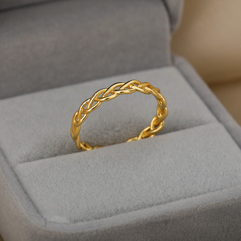 Twist Hollow Simple Rings For Women Girl Gold Color Stainless Steel Fashion Jewelry