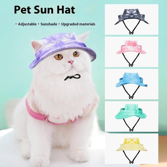 Dog Cat Sun-shade Sun Protection Hat Anti-off Adjustable String Clip Bucket Hat