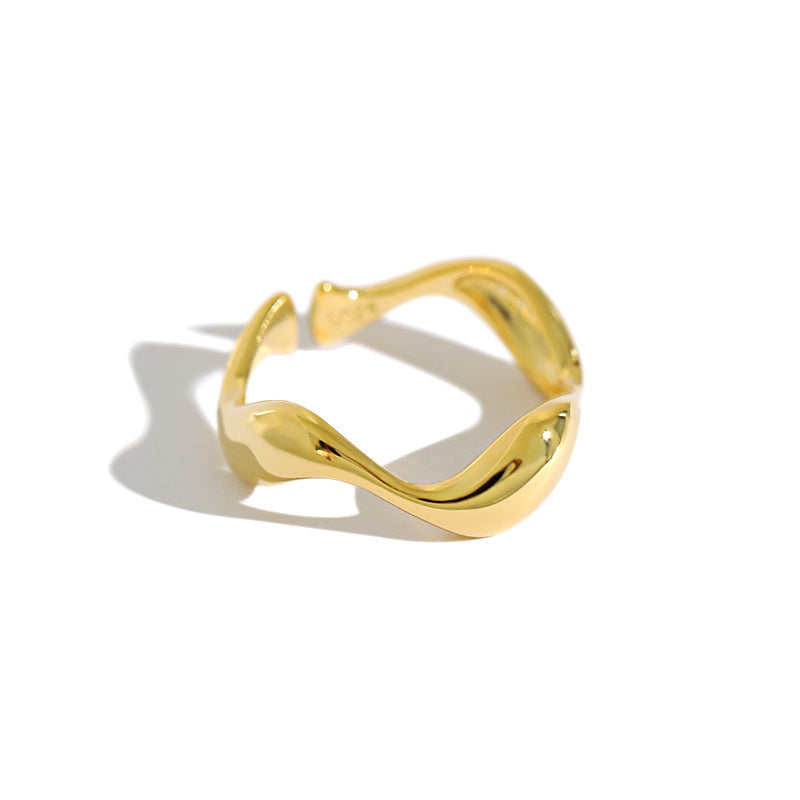 S925 Rings Ins Minimalist Irregular Wavy Glossy Ring For Women