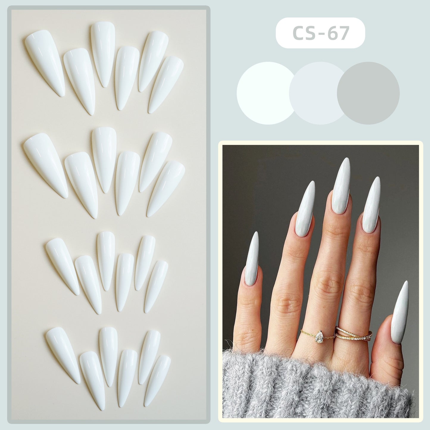 Artistic Pointed White Fake Nail Tip